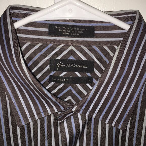 Brown Blue Stripe John W Nordstrom LS Shirt L - Picture 2 of 5